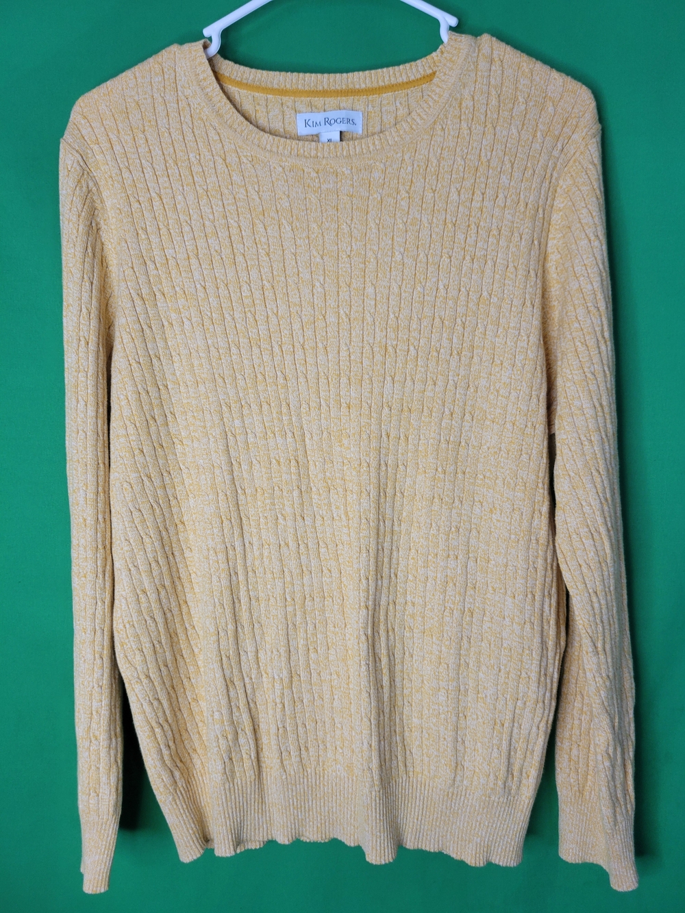 Kim Rogers Men's Yellow Cable Knit Sweater XL Pullover Ribbed Cotton Long Sleeve